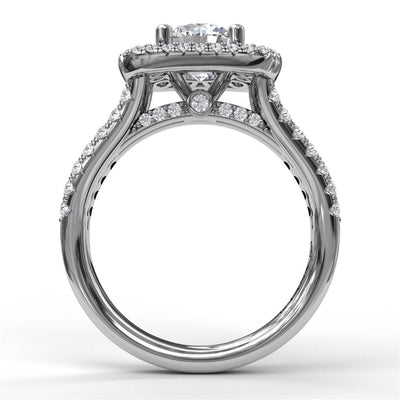Fana 14K White Gold 1.08ctw Cushion Halo Style Diamond Semi-Mount Engagement Ring