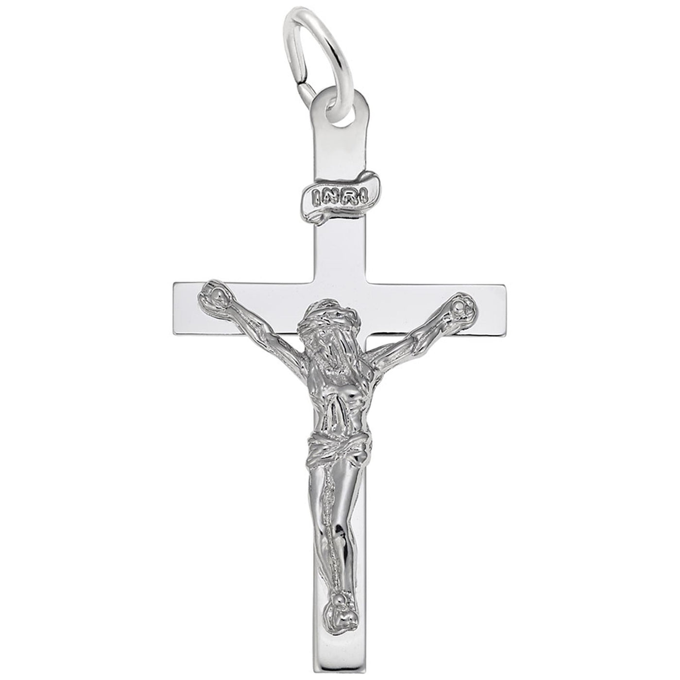 Sterling Silver Crucifix Charm with a Polished Primary Finish and Secondary Polished Finish