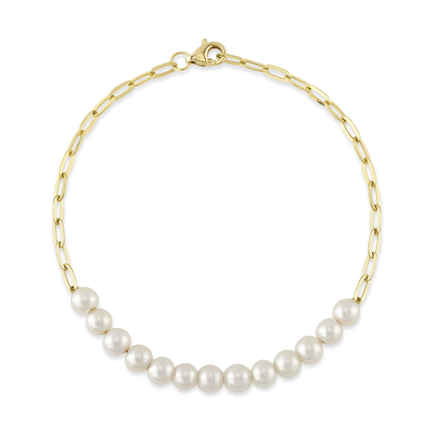 Shy Creation 14K Yellow Gold 7" Cultured Pearl Bead Bracelet.