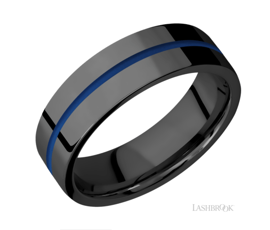 7mm Black Zirconium and Royal Blue Cerakote Wedding Band