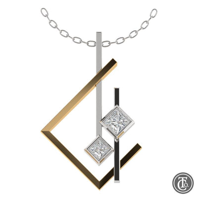 Estate 14K White & Yellow Gold .5ctw Geometric Style Pendant