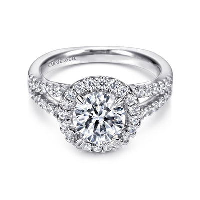 Gabriel 14K White Gold .58ctw Round Halo Style Diamond Semi-Mount Engagement Ring
