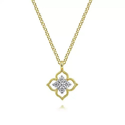 Gabriel 14K Yellow Gold 0.12ctw Floral Style Pendant