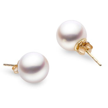 14K Yellow Gold Stud Style Earrings Featuring White Akoya Cultured Pearls