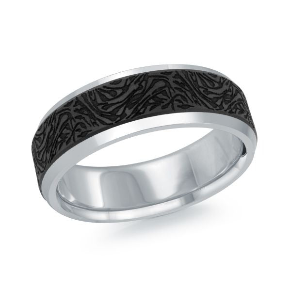 Malo 7mm Carbon Fiber and 14K White Gold Wedding Band