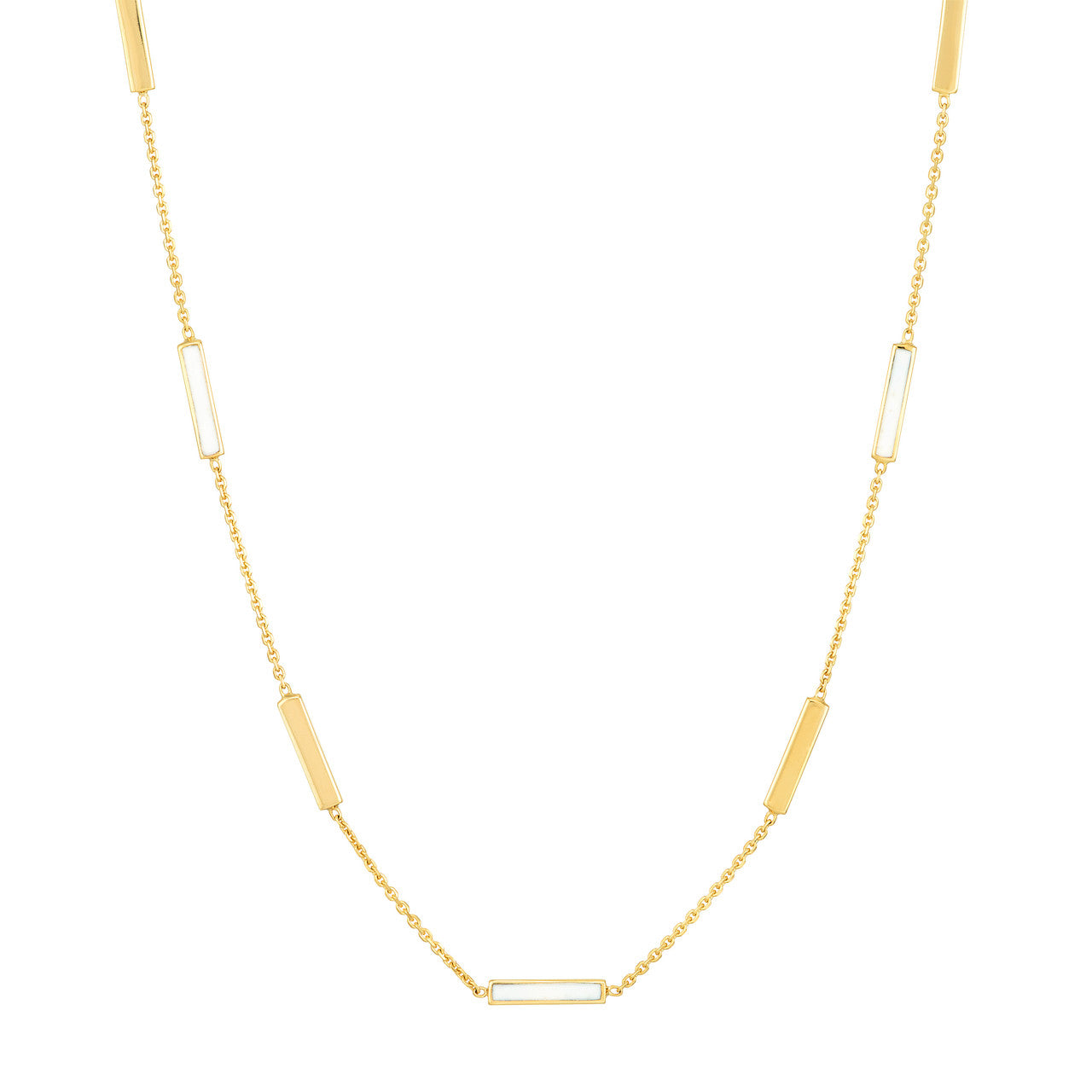 14K Yellow Gold 18" White Enamel Style Bar Necklace