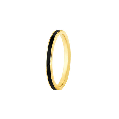 14K Yellow Gold Black Enamel Traditional Style Ring