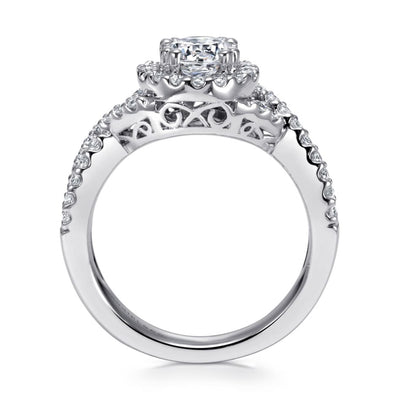 Gabriel 14K White Gold .48ctw Round Halo Style Diamond Semi-Mount Engagement Ring