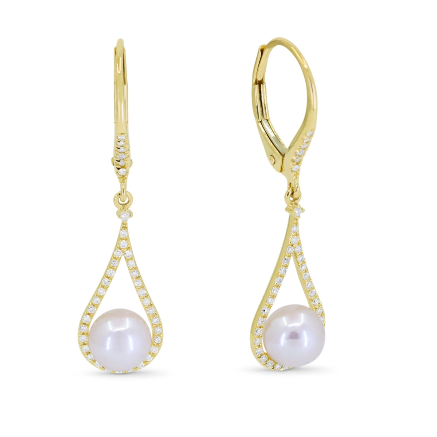 Madison L 14K Yellow Gold 0.17ctw Dangle Style Earrings Featuring Cultured Pearls and Diamonds