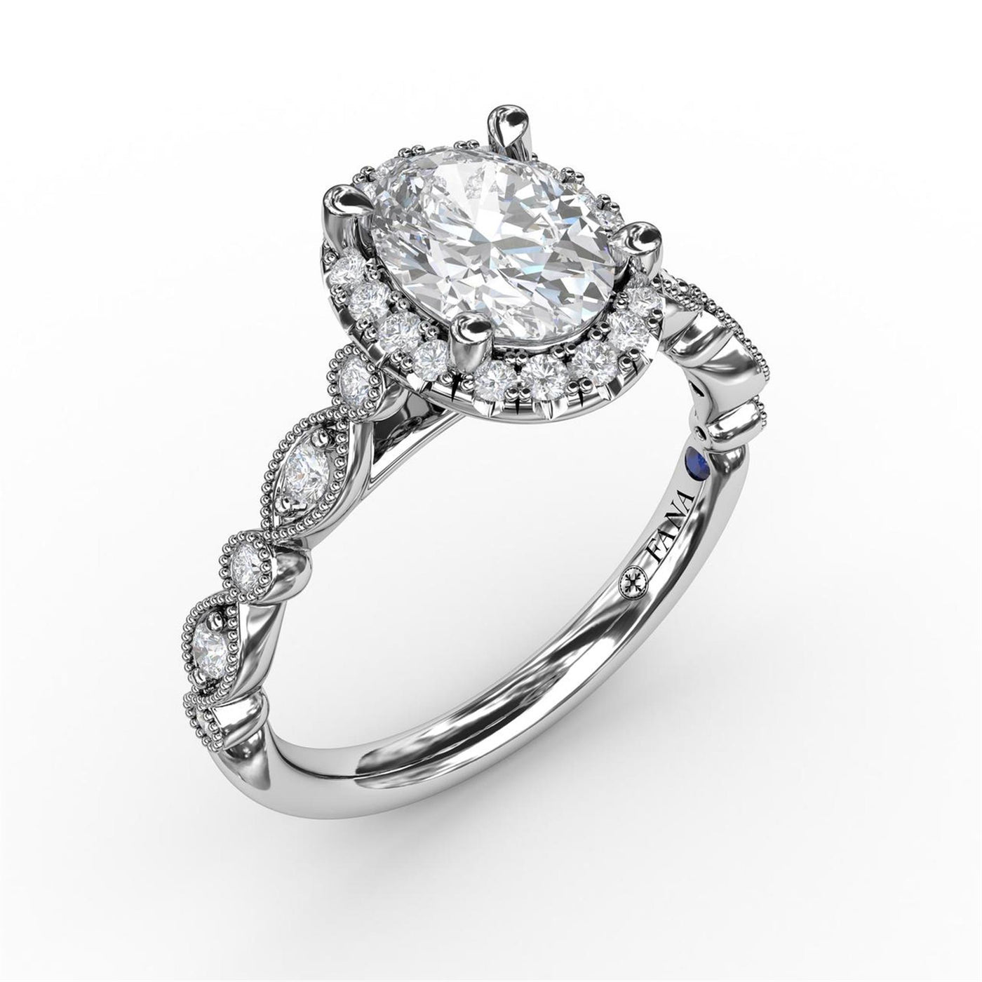 Fana 14K White Gold .26ctw Oval Halo Style Diamond Semi-Mount Engagement Ring