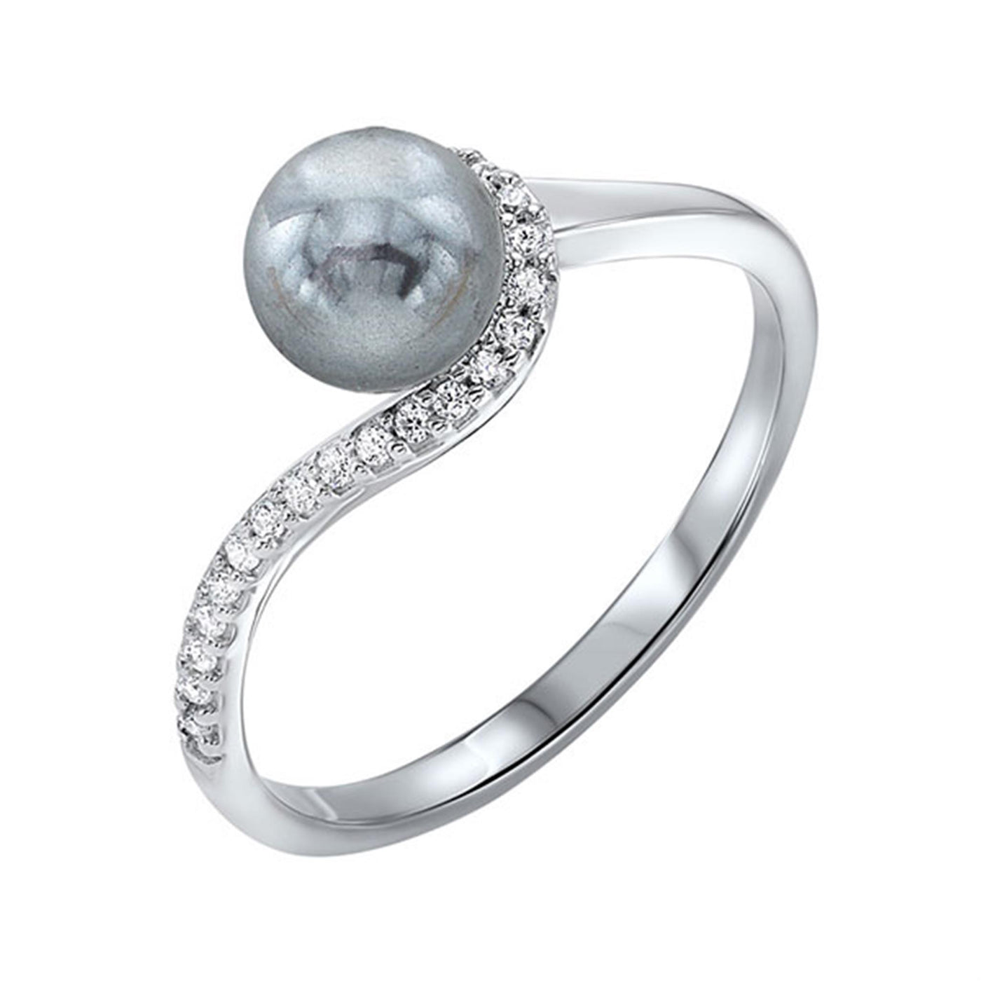Sterling Silver Shell Pearl Cubic Zirconium Solitaire Ring with Shell Pearl