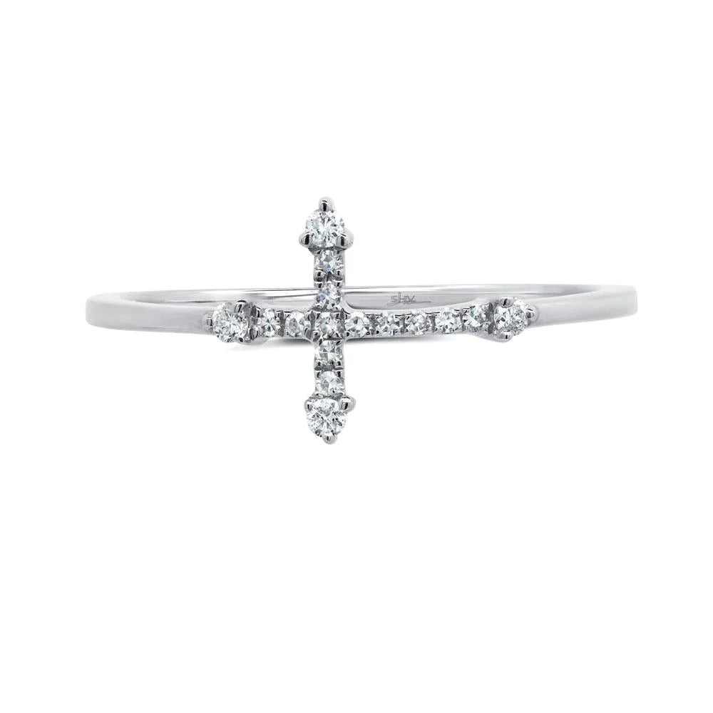 Shy Creation 14K White Gold .09ctw Cross Diamond Fashion Ring