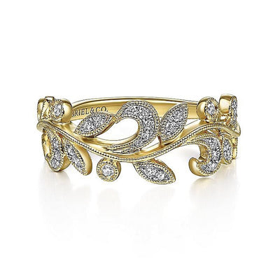 Gabriel 14K White & Yellow Gold 0.20ctw Floral Diamond Fashion Ring