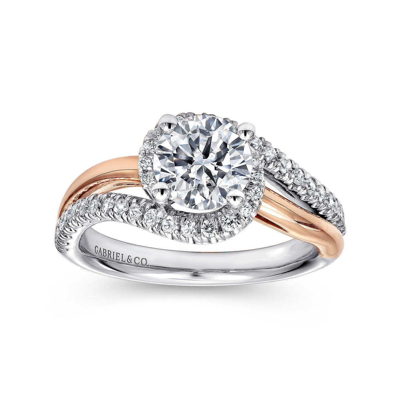 Gabriel 14K White & Rose Gold 0.30ctw Fancy Halo Style Diamond Semi-Mount Engagement Ring