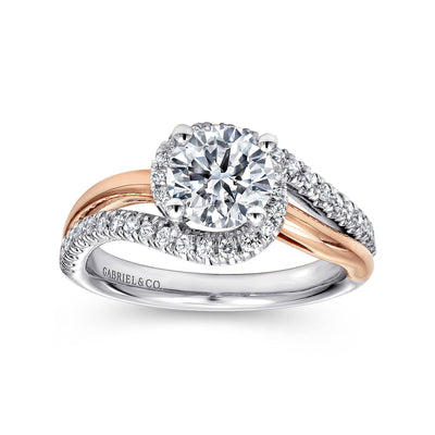 Gabriel 14K White & Rose Gold 0.30ctw Fancy Halo Style Diamond Semi-Mount Engagement Ring