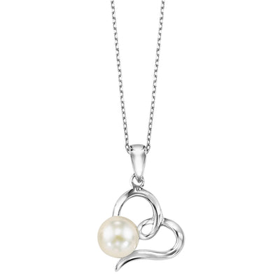 Sterling Silver 18" Freshwater Pearl Heart Necklace,