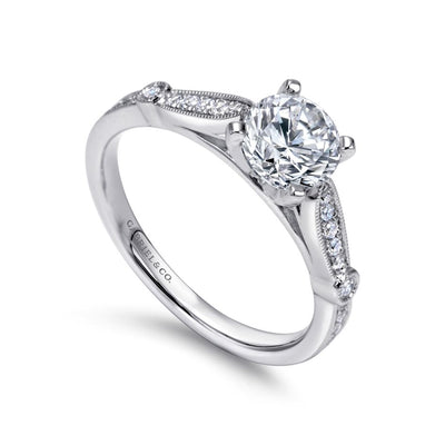 Gabriel 14K White Gold .17ctw 4 Prong Style Diamond Semi-Mount Engagement Ring