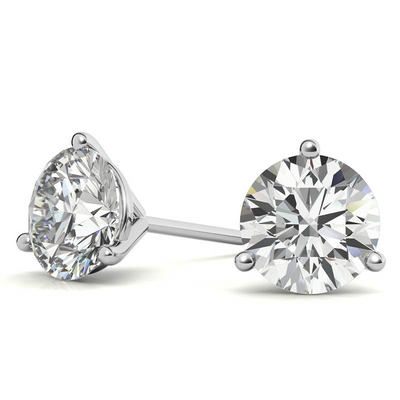 14K White Gold 2ctw Diamond Stud Earrings in Three Prong Martini Settings