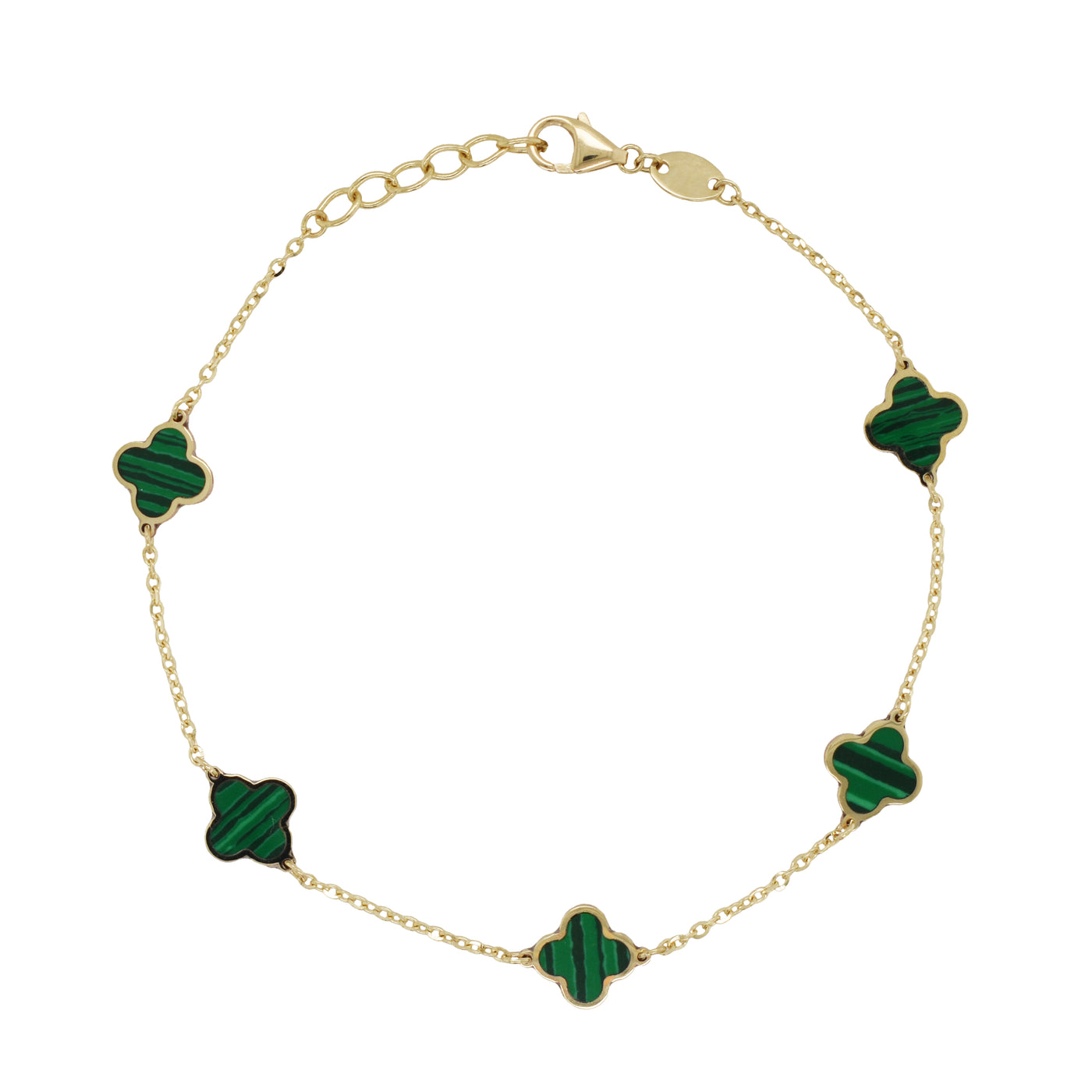 14K Yellow Gold 7" Station Style Bracelet Featuring Malachite