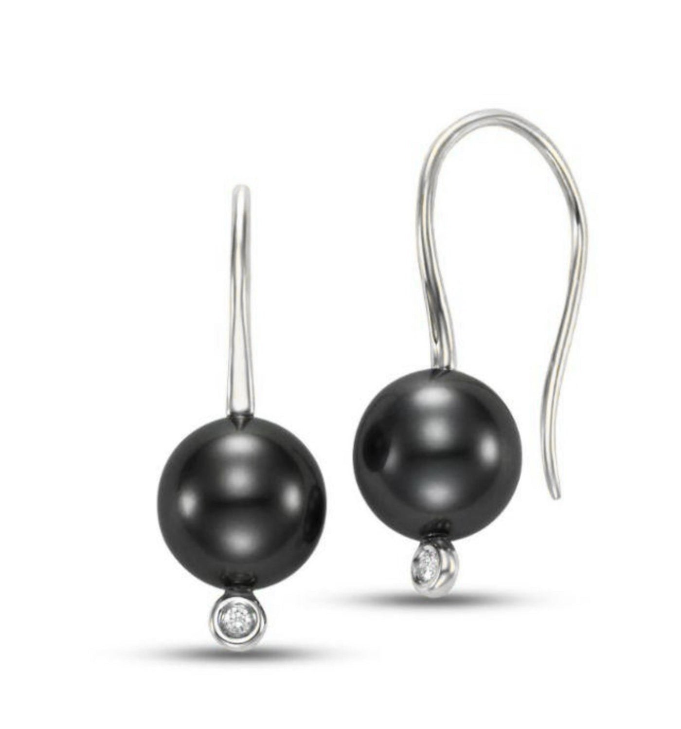 14K White Gold .02ctw Drop Style Earrings Featuring Tahitian Cultured Pearls and Diamonds