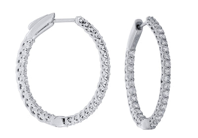 14K White Gold 2.06ctw Inside Out Oval Hoop Style Diamond Earrings