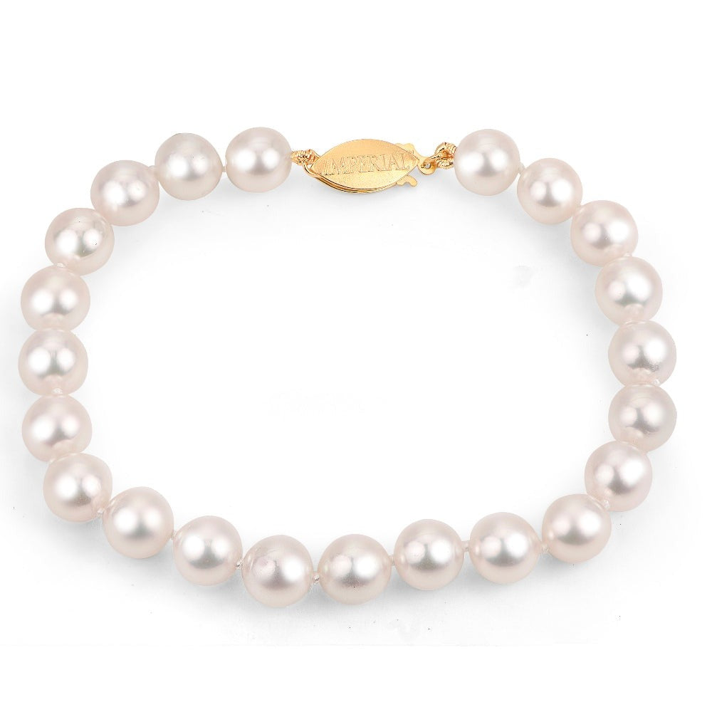 14K Yellow Gold 7.5" Akoya Cultured Pearl Strand Necklace
