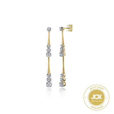 Gabriel 14K Yellow Gold .64ctw Bar Dangle Style Diamond Earrings