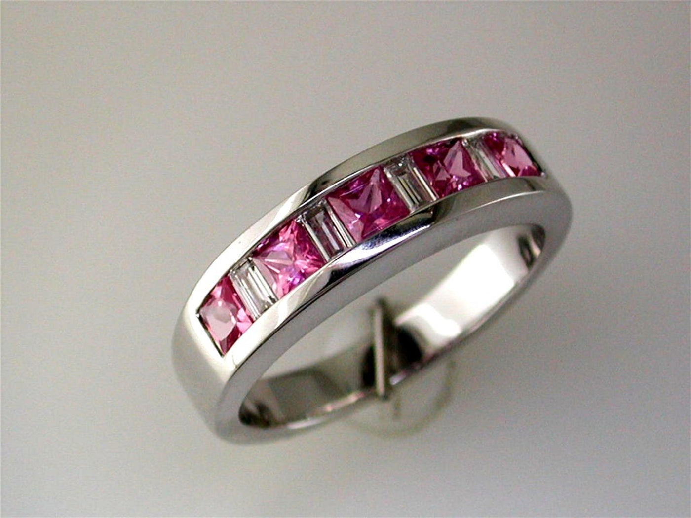 14K White Gold 1.39ctw Multi Stone Style Pink Sapphire and Diamond Ring