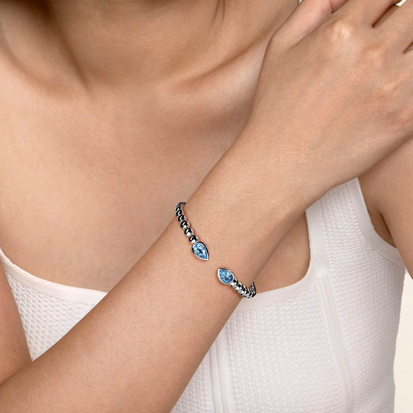 Gabriel Sterling Silver 6.25" Cuff Style Bracelet Featuring Blue Topaz