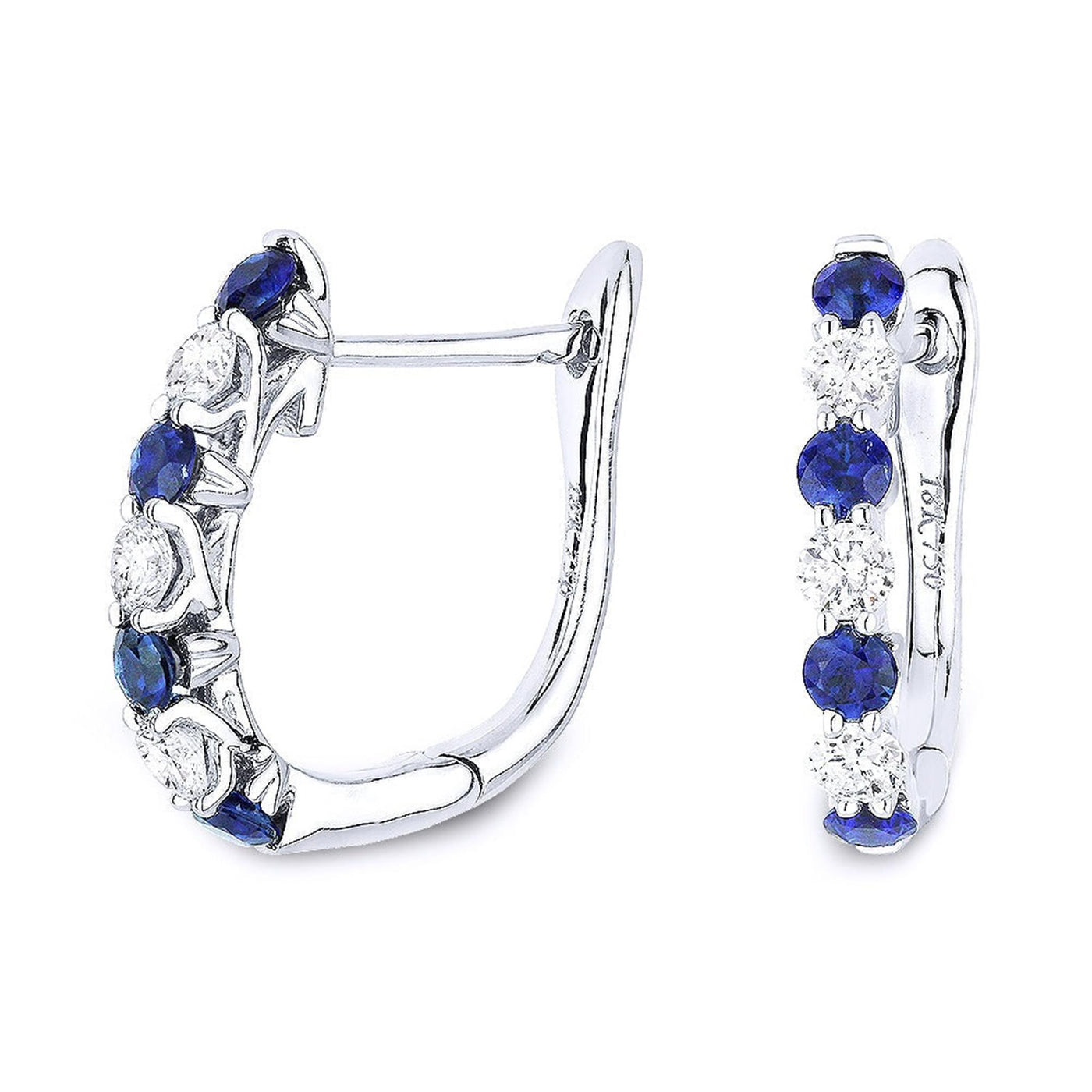 Madison L 14K White Gold 0.79ctw Huggie Style Round Sapphires and Diamonds Earrings