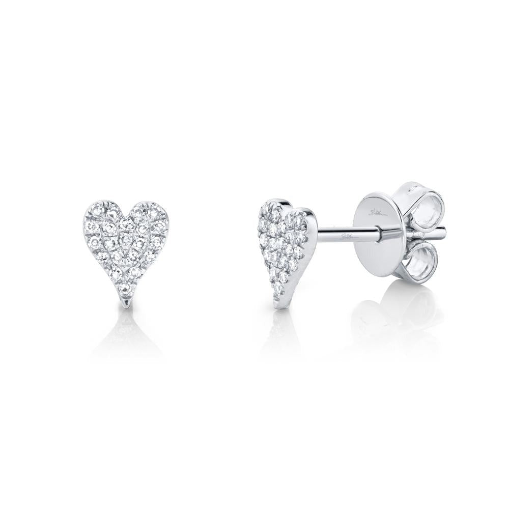 Shy Creation 14K White Gold .10ctw Heart Stud Style Diamond Earrings