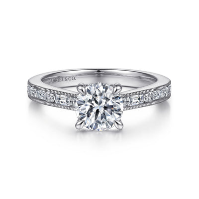 Gabriel - Classic Collection 14K White Gold .39ctw 4 Prong Style Diamond Semi-Mount Engagement Ring