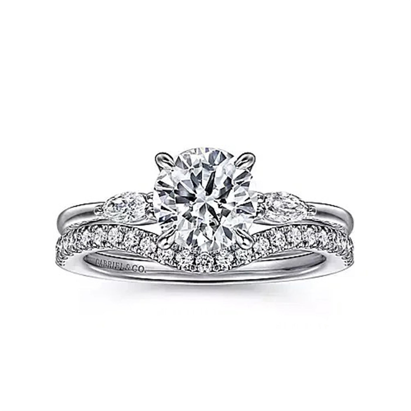 Gabriel - Classic Collection 14K White Gold .17ctw 4 Prong Style Diamond Semi-Mount Engagement Ring