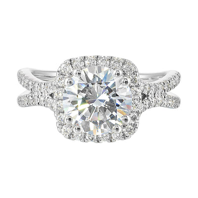 14K White Gold 0.50ctw Cushion Halo Style Diamond Semi-Mount Engagement Ring