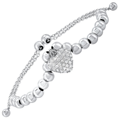 Sterling Silver 7.5" Heart Fancy Link Style Bracelet Featuring Cubic Zirconias