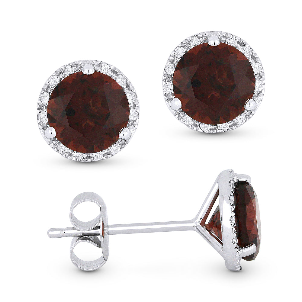 Madison L 14K White Gold 2.27ctw Halo Style Round Garnets and Diamonds Earrings