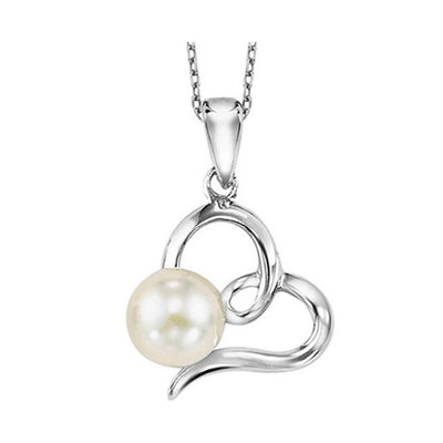 Sterling Silver 18" Freshwater Pearl Heart Necklace