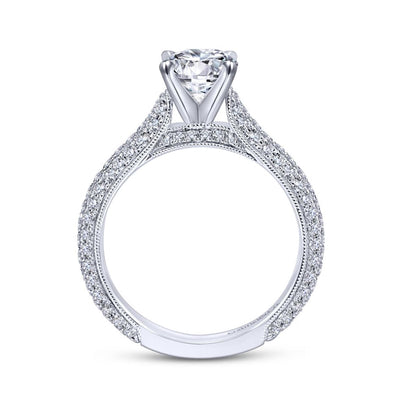 Gabriel 14K White Gold .89ctw 4 Prong Style Diamond Semi-Mount Engagement Ring