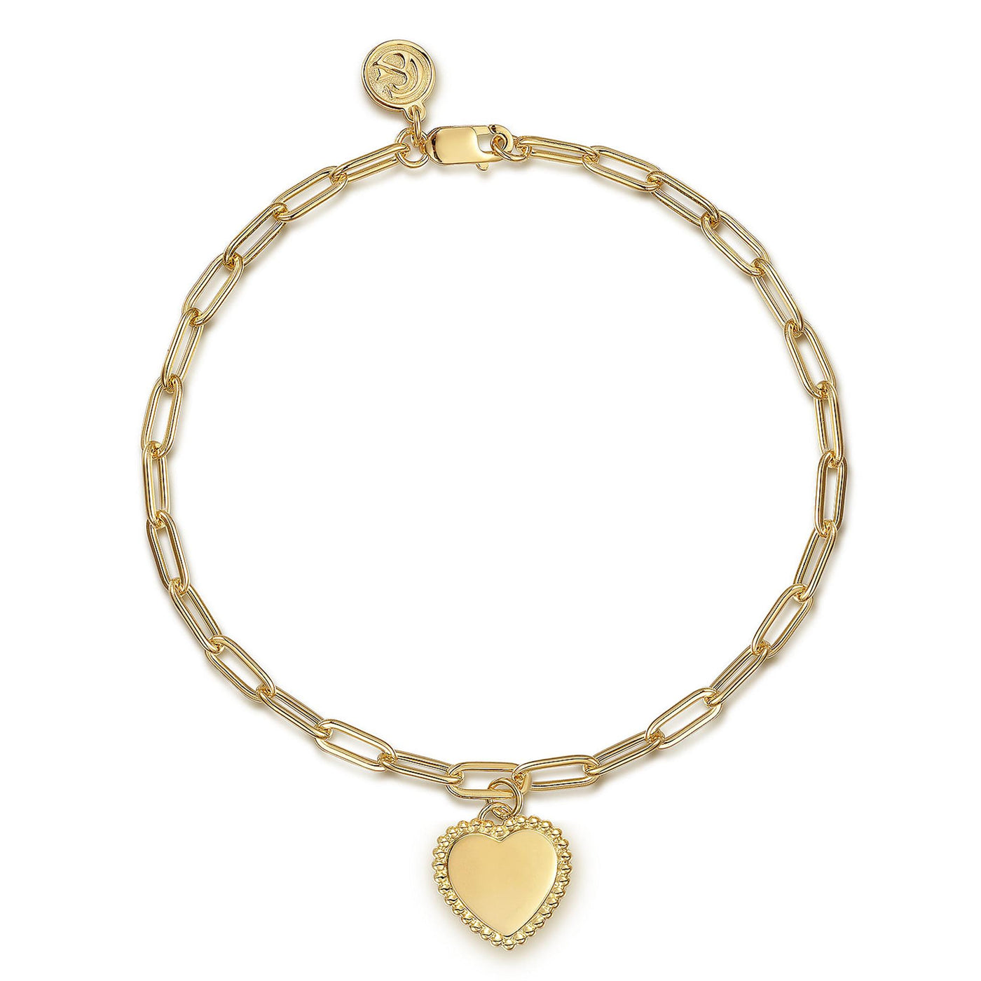 Gabriel 14K Yellow Gold 7" Solid Charm Paper Clip Fashion Bracelet