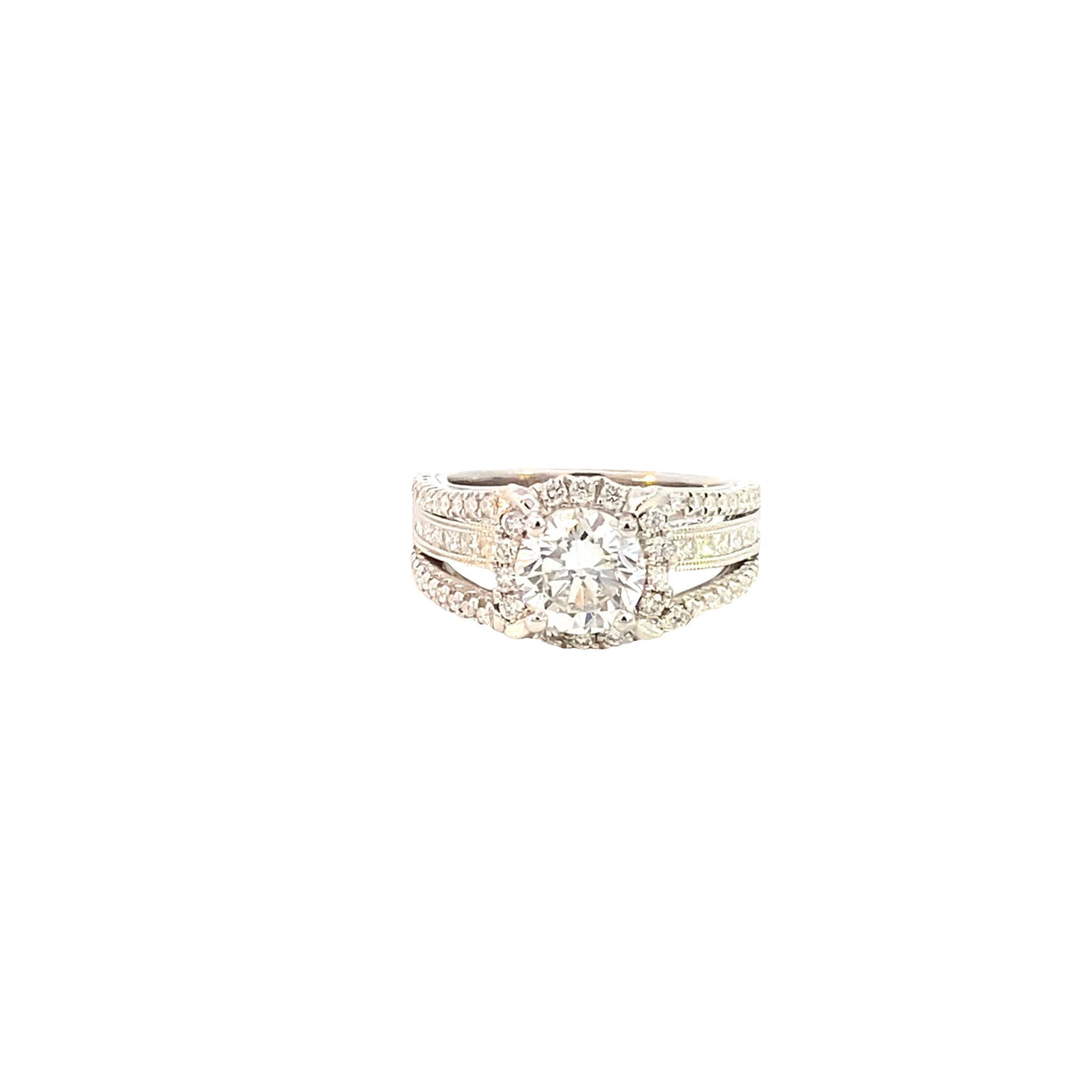 14K White Gold 2.35ctw Round Halo Diamond Engagement Ring