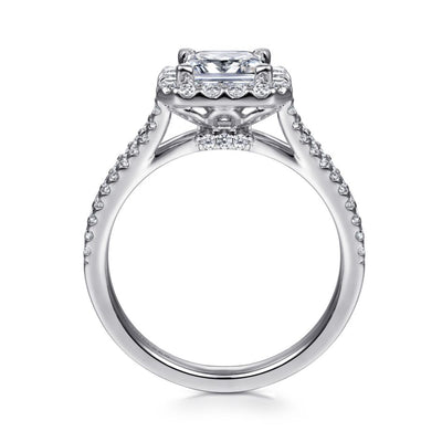 Gabriel 14K White Gold .57ctw Cushion Halo Style Diamond Semi-Mount Engagement Ring