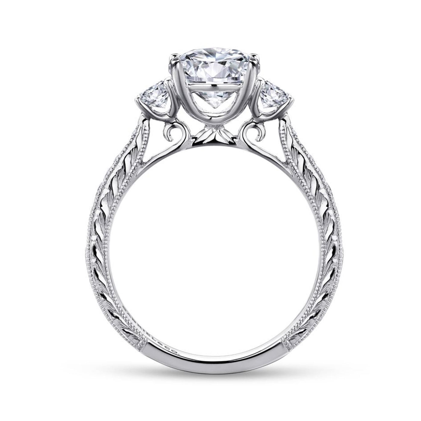 Gabriel 14K White Gold .39ctw Three Stone Style Diamond Semi-Mount Engagement Ring