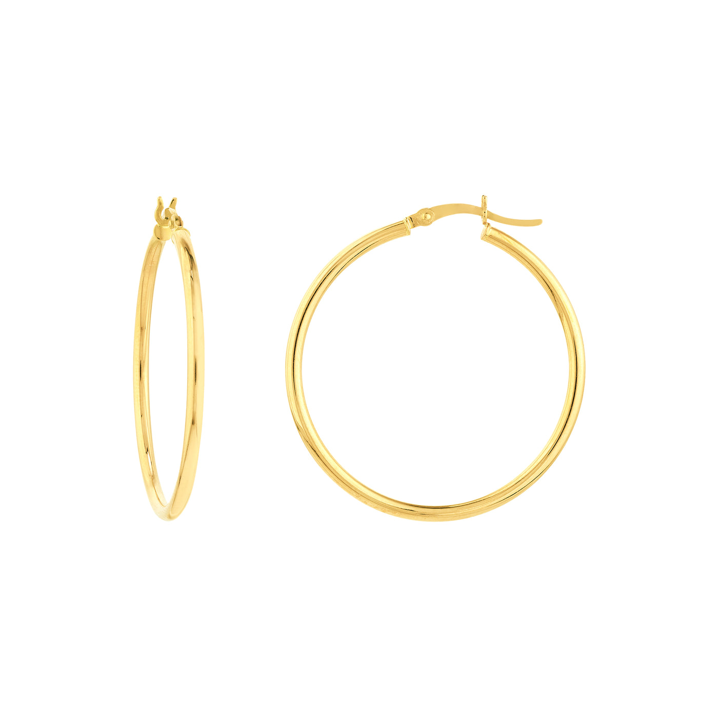 14K Yellow Gold 2mm x 35mm Round Tube Design Round Hoop Style Earrings