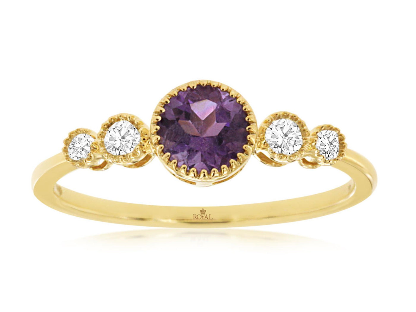 14K Yellow Gold .56ctw Five Stone Style Amethyst and Diamond Ring