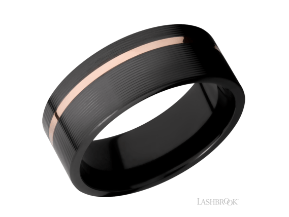 8mm Black Zirconium and 14K Rose Gold Wedding Band