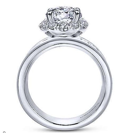 Gabriel 14K White Gold 1.23ctw Round Halo Style Diamond Semi-Mount Engagement Ring