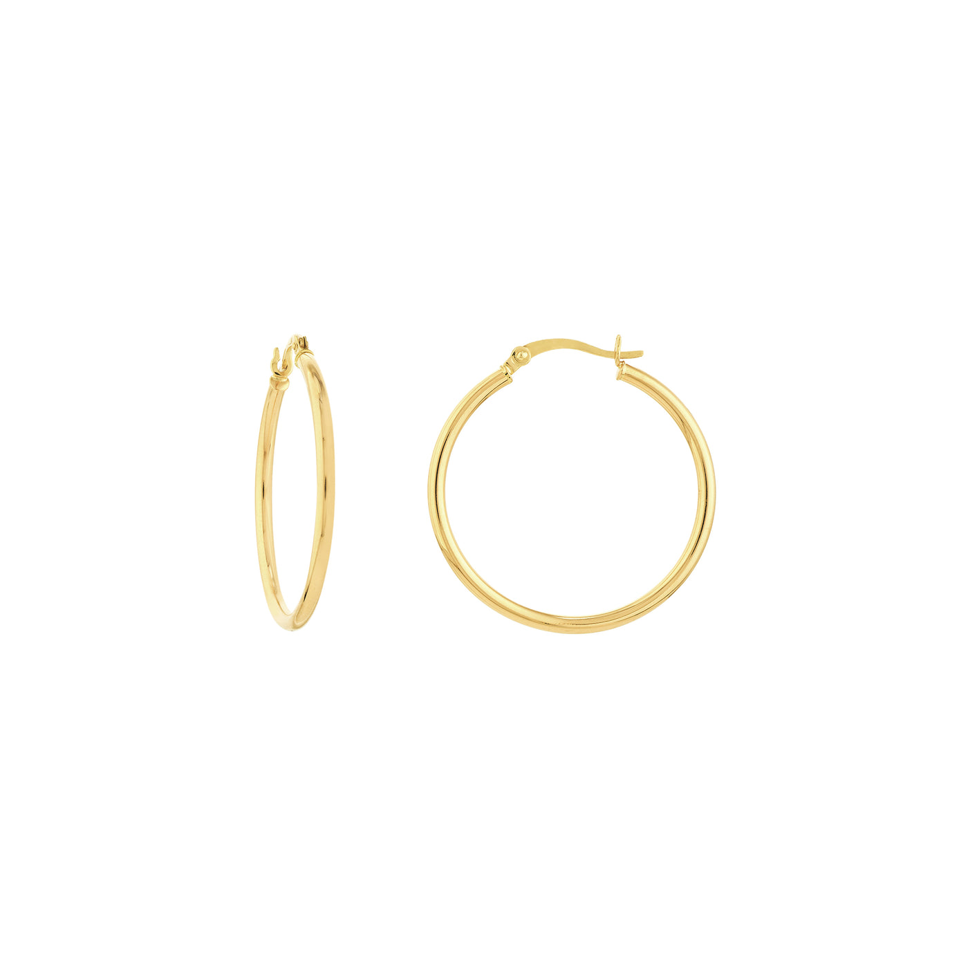 14K Yellow Gold 2mm x 30mm Round Tube Design Round Hoop Style Earrings