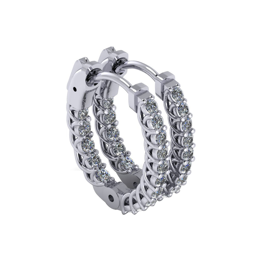 Malakan 14K White Gold .78ctw Classic Oval Hoop Style Diamond Earrings