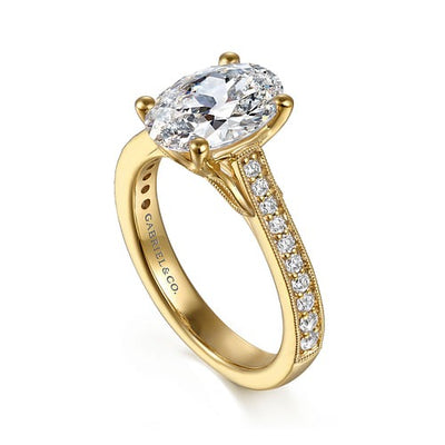 Gabriel 14K Yellow Gold 0.25ctw 4 Prong Style Diamond Semi-Mount Engagement Ring