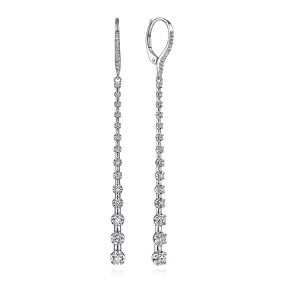 Gabriel 14K White Gold 0.88ctw Elegant Dangle Style Diamond Earrings